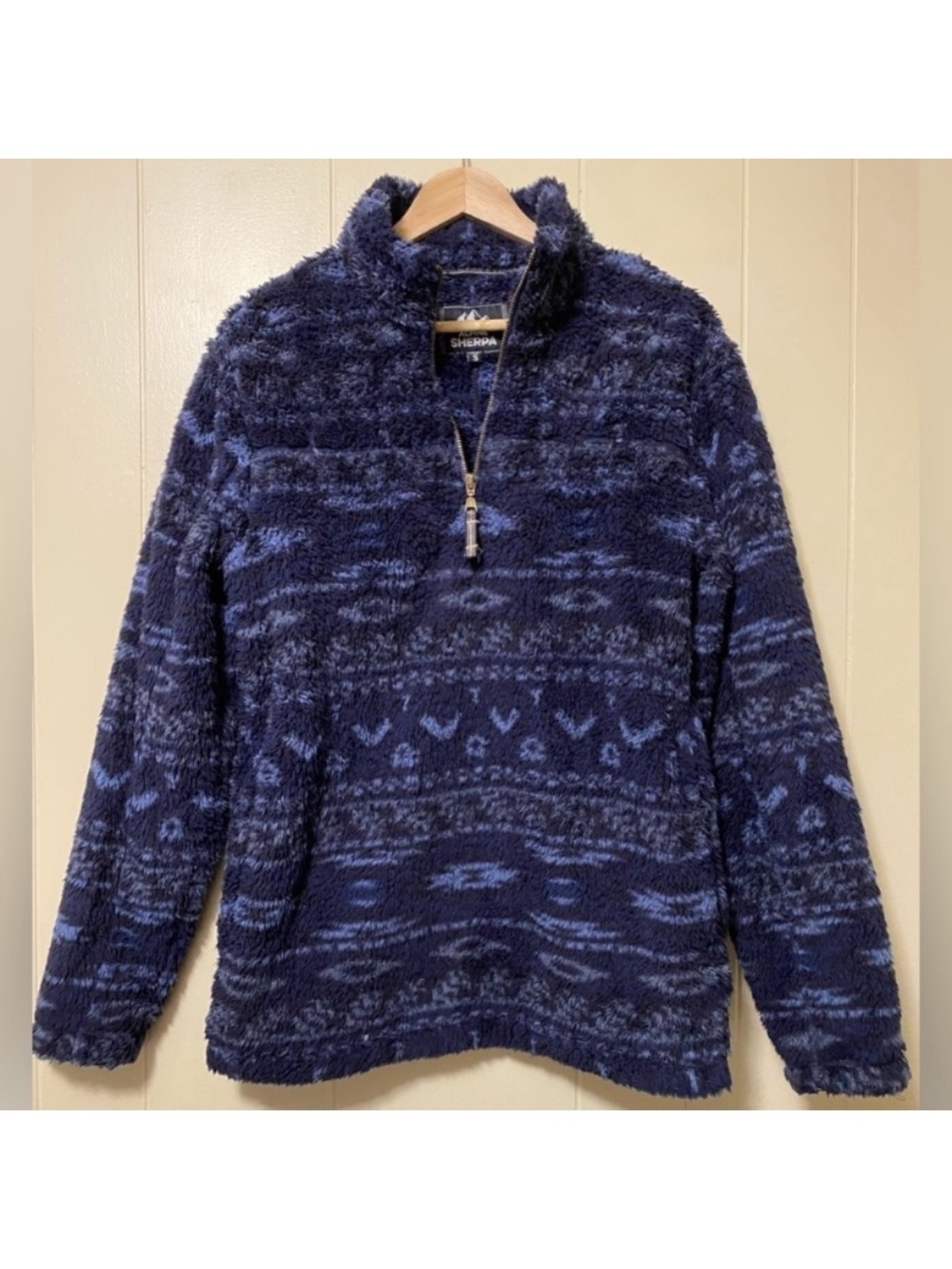Alpine Sherpa Quarter-Zip Pullover - Dark Blue and Black